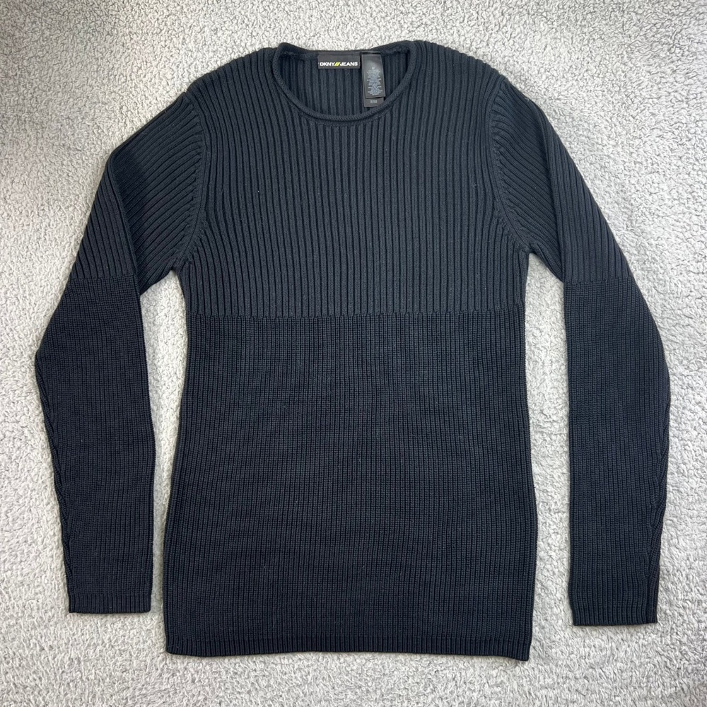 DKNY Jeans Men's Black‎ Ribbed Long Sleeve Sweater Size M VTG NWT